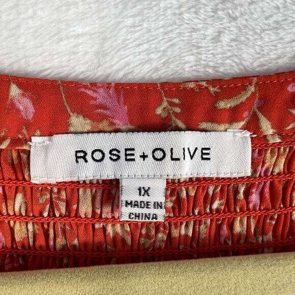 ROSE + OLIVE Plus 1X Tunic Top Red Floral Blouse Women’s 3/4 Sleeve Button Front - Picture 7 of 12